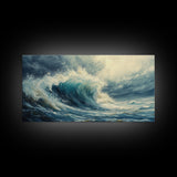 Ocean Wave, Stormy Sea, Coastal Art, Seascape Painting, Nautical Decor, Extra Wide Art, Framed Canvas Print, Living Room Art