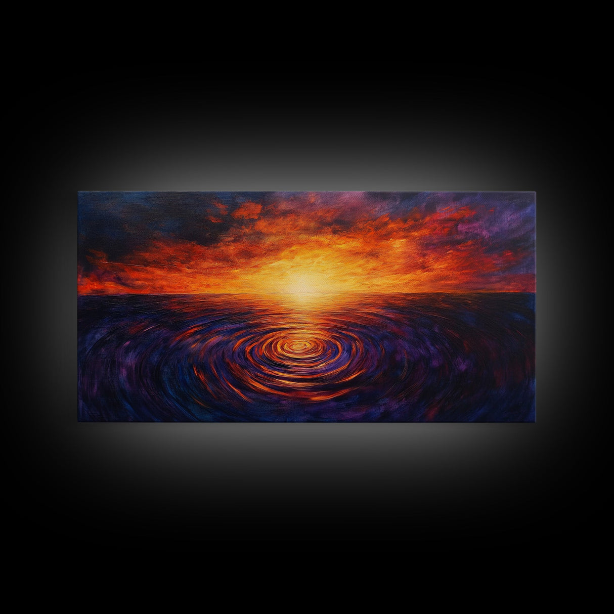 Vivid Sunset, Water Reflection, Zen Wall Art, Coastal Painting, Nautical Decor, Moody Art, Framed Canvas Print, Seascape Painting