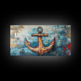Nautical Anchor, Coastal Decor, Rustic Wall Art, Extra Wide Art, Nautical Wall Art, Horizontal Wall Art, Framed Canvas Print, Living Room Art
