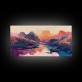 Sunset Landscape, Pink Orange Wall Art, Moody Art, Southwest Wall Art, Extra Wide Art, Horizontal Wall Art, Framed Canvas Print, Above Bed Art