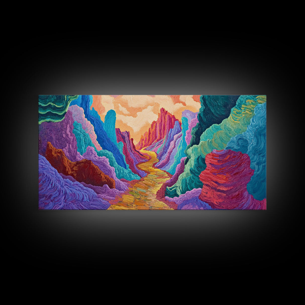 Vibrant canyon, abstract rocks, Canvas Print, mountain painting, southwest wall art, extra wide art, geometric wall art