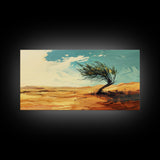 Windblown Tree, Desert Landscape, Southwest Wall Art, Canvas Print, Moody Art, Rustic Wall Art, Wabi Sabi Art, Panoramic Art