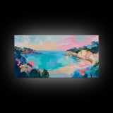 Pastel Ocean, Colorful Coastal Painting, Seascape Art, Nautical Decor, Coastal Cowgirl Wall Art, Canvas Print, Extra Wide Art