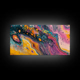 Abstract Galaxy, blotter art, cosmic painting, psychedelic art, vibrant colors, wabi sabi art, contemporary art, Framed Canvas Print