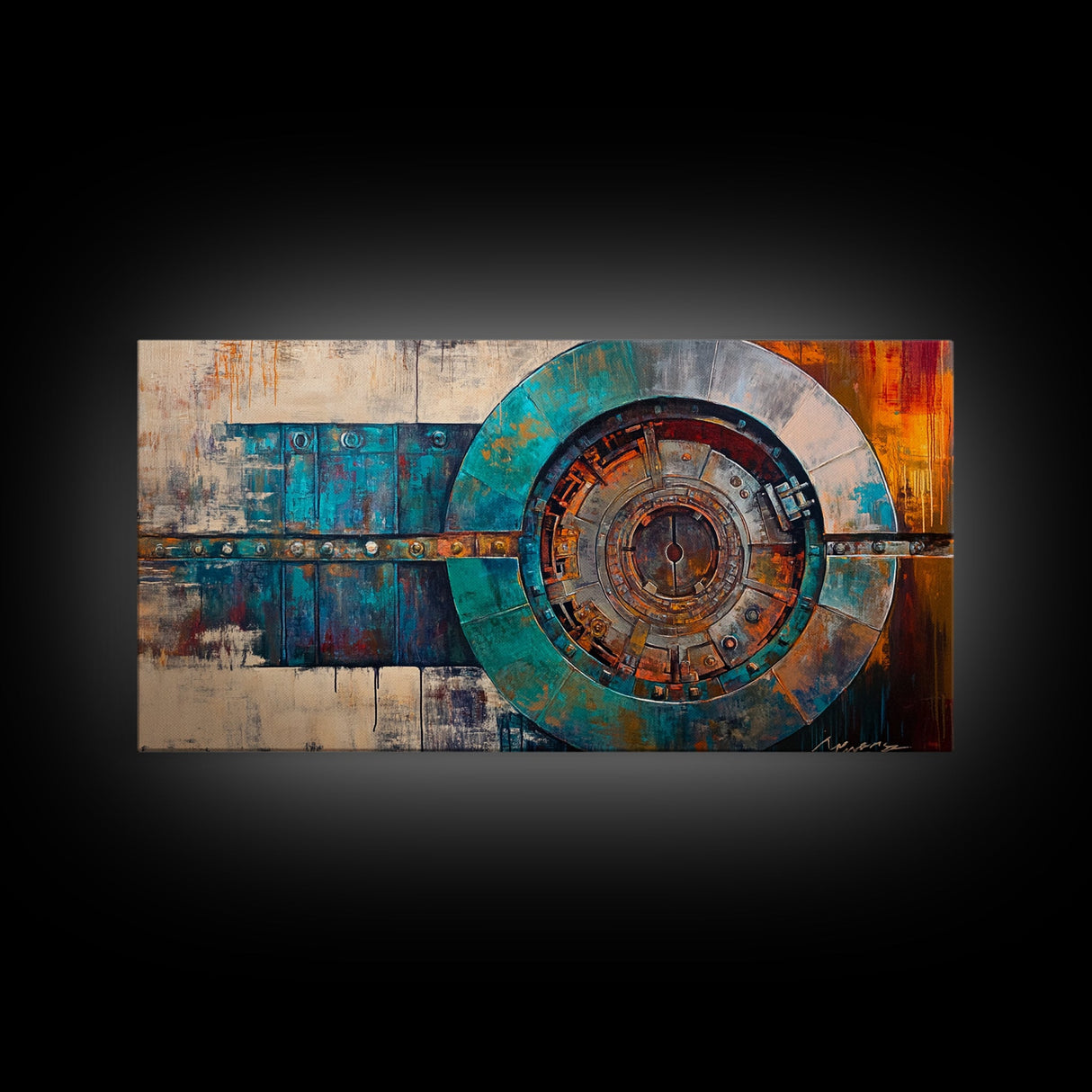 Industrial Vault, Steampunk Wall Art, Mechanical Wall Art, Extra Wide Art, Horizontal Wall Art, Framed Canvas Print, Living Room Art, Moody Art