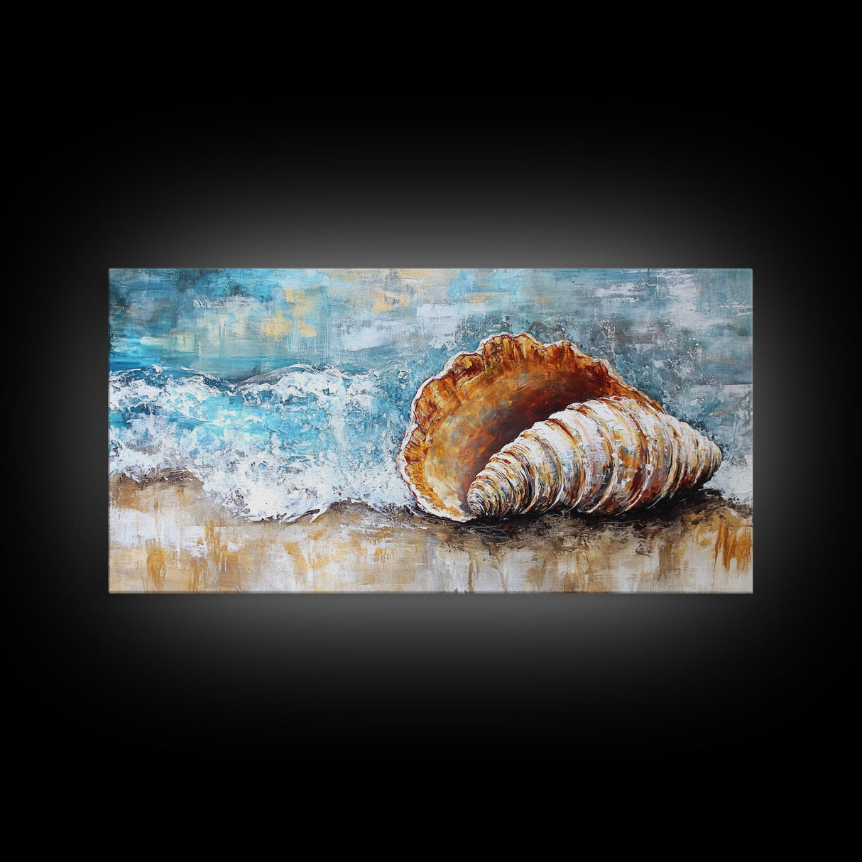 Seashell Art, Coastal Landscape, Nautical Wall Art, Rustic Wall Art, Extra Wide Art, Horizontal Wall Art, Framed Canvas Print, Beach House Decor