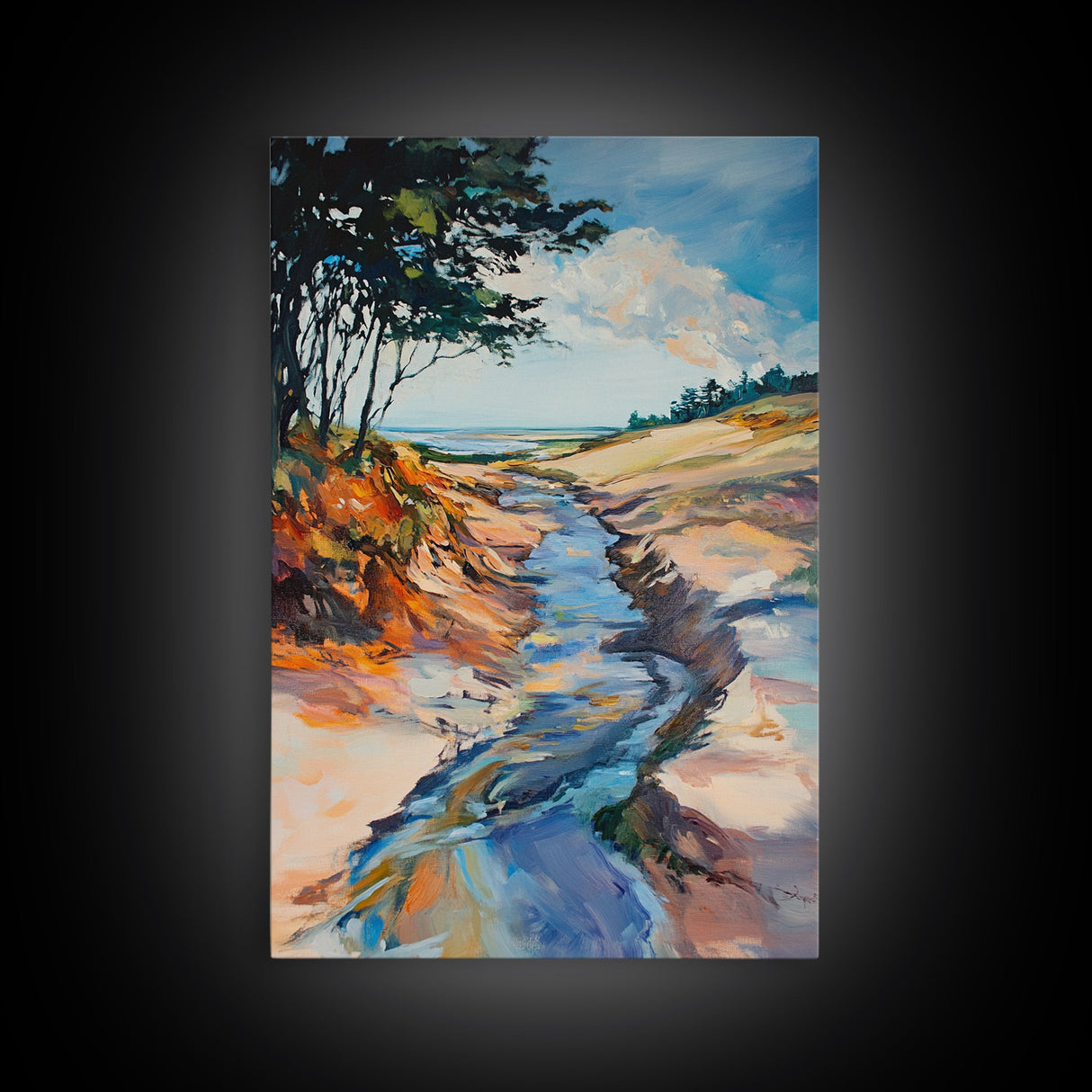 Minimalist landscape, wabi sabi wall art, rustic decor, above bed wall art, framed canvas print, neutral art, extra wide painting