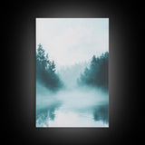 Misty Forest Painting, Pine Tree Art, Moody Landscape, Nature Wall Art, Tranquil Scenery, Green Wall Art, Canvas Print