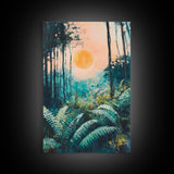 Forest Sunrise Painting, Nature Landscape, Golden Light Art, Pine Tree Art, Warm Moody Decor, Rustic Wall Art, Canvas Print