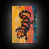 Colorful Lizard Art, wildlife painting, leopard wall art, whimsical art, rustic decor, southwest wall art, Canvas Print