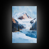 Snowy Mountain Lake, mountain painting, landscape painting, lake Tahoe art, extra wide art, panoramic art, Canvas Print