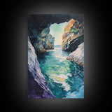 Hidden Sea Cave, nautical wall art, coastal decor, rustic wall art, moody art, Canvas Print, extra wide panoramic art