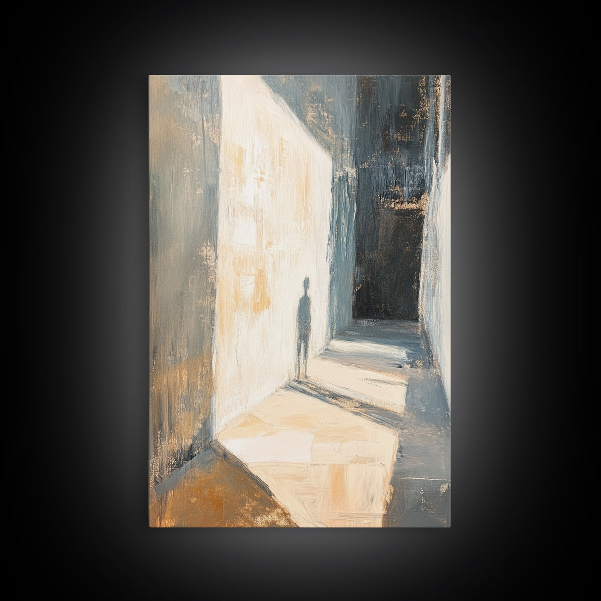 Shadowed Hallway, moody art, wabi sabi wall art, minimalist art, vertical wall art, framed canvas print, above bed wall art