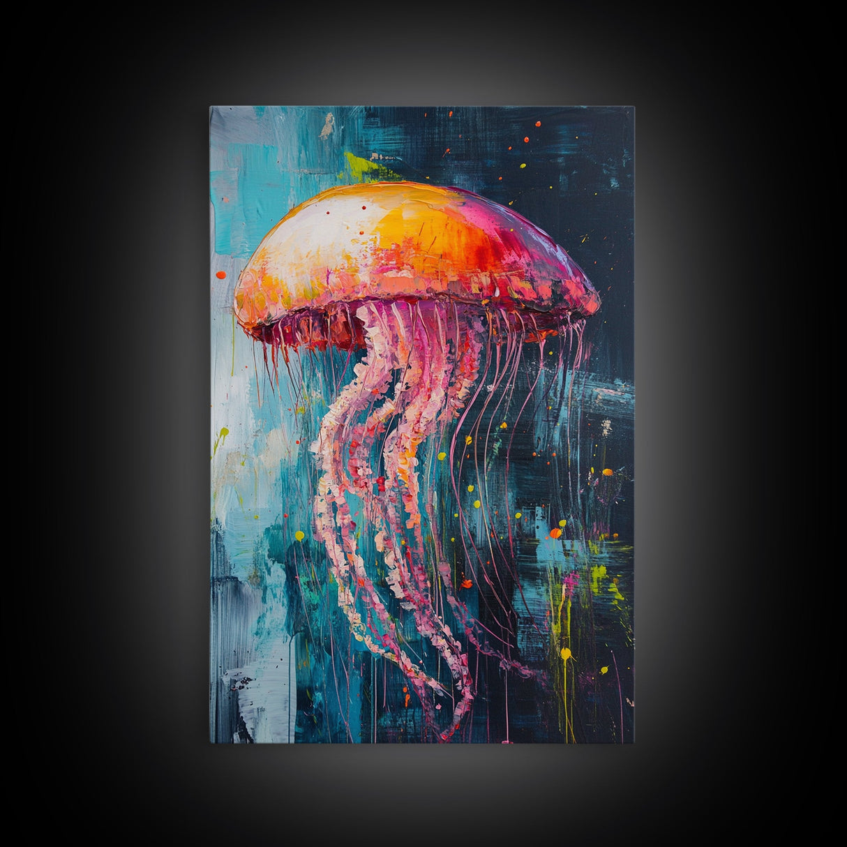Vibrant Jellyfish Art, Coastal Wall Art, Ocean Life Painting, Whimsical Art, Teal Wall Art, Nautical Decor, Framed Canvas Print
