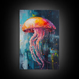 Vibrant Jellyfish Art, Coastal Wall Art, Ocean Life Painting, Whimsical Art, Teal Wall Art, Nautical Decor, Framed Canvas Print