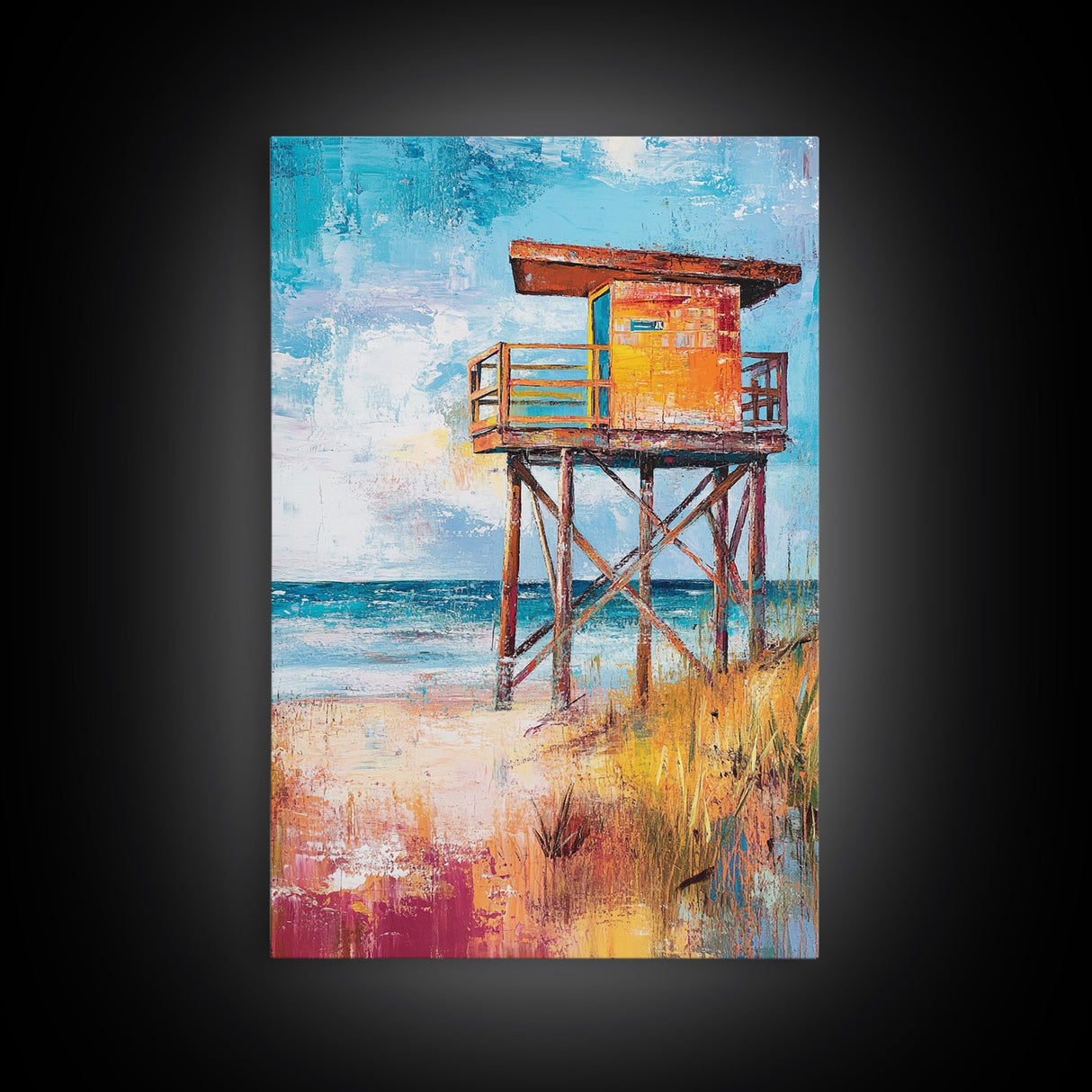 Lifeguard, Beach, Surf, Framed Canvas Print, coastal painting, beach house art, coastal cowgirl wall art, surf wall art, nautical painting