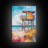 Lifeguard, Beach, Surf, Framed Canvas Print, coastal painting, beach house art, coastal cowgirl wall art, surf wall art, nautical painting