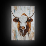 Longhorn, Rustic, Western, Framed Canvas Print, bull and bear art, rustic wall art, farmhouse art, moody art, vintage horse art