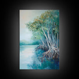 Mangrove Trees, coastal landscape art, tropical art, teal wall art, beach house decor, nautical wall art, Canvas Print, extra wide art