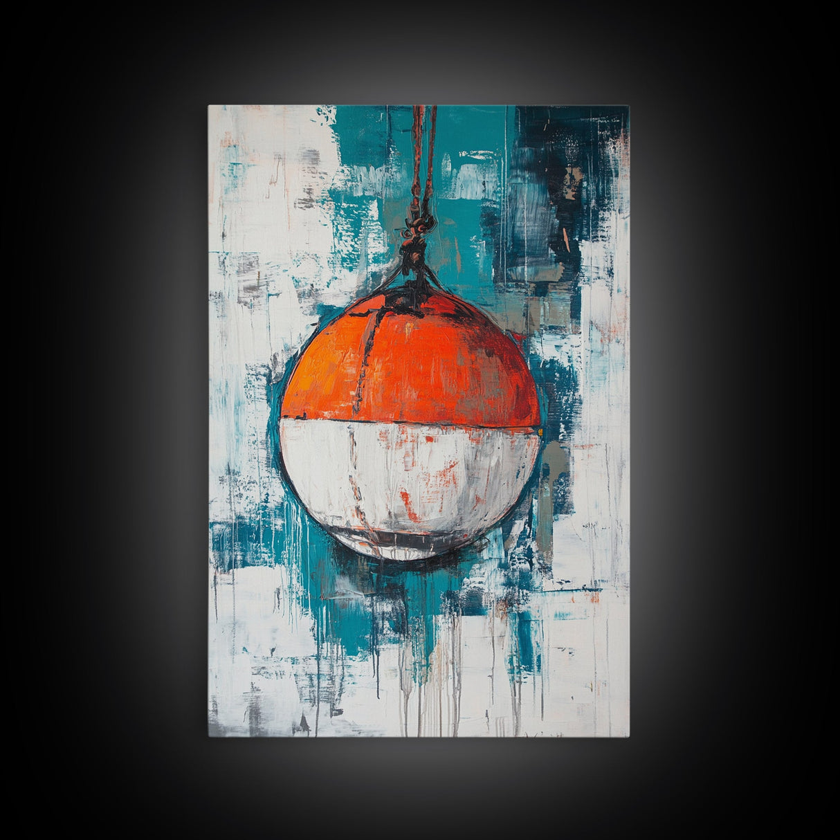 Nautical Buoy, nautical wall art, coastal decor, rustic wall art, gift idea, ocean painting, Framed Canvas Print, above bed wall art