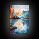 mountain painting, fall art, lake Tahoe art, coastal decor, smoky mountain art, above bed wall art, Framed Canvas Print, landscape painting