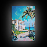 Palm Tree Art, Tropical House Painting, Coastal Landscape Art, Framed Canvas Print, Nautical Painting, Coastal Decor, Boho Art