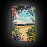 Tropical Landscape, palm tree painting, botanical prints, coastal landscape art, Canvas Print, living room art, wabi sabi wall art