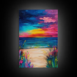 Colorful Sunset, coastal painting, seascape painting, pink orange wall art, Canvas Print, coastal cowgirl wall art, above bed wall art