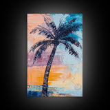 Palm Tree, tropical painting, coastal decor, surf wall art, Hawaii art, beach house decor, ocean painting, framed canvas print