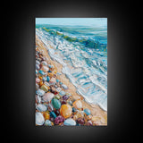 Ocean Shore, beach painting, coastal landscape art, nautical wall art, living room art, abstract seascape, framed canvas print