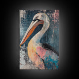 Pelican Portrait, bird art, coastal decor, nautical wall art, beach house painting, wildlife painting, rustic art, canvas print