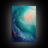 Ocean Wave, surf wall art, nautical decor, abstract seascape, beach house painting, blue and green wall art, framed canvas print