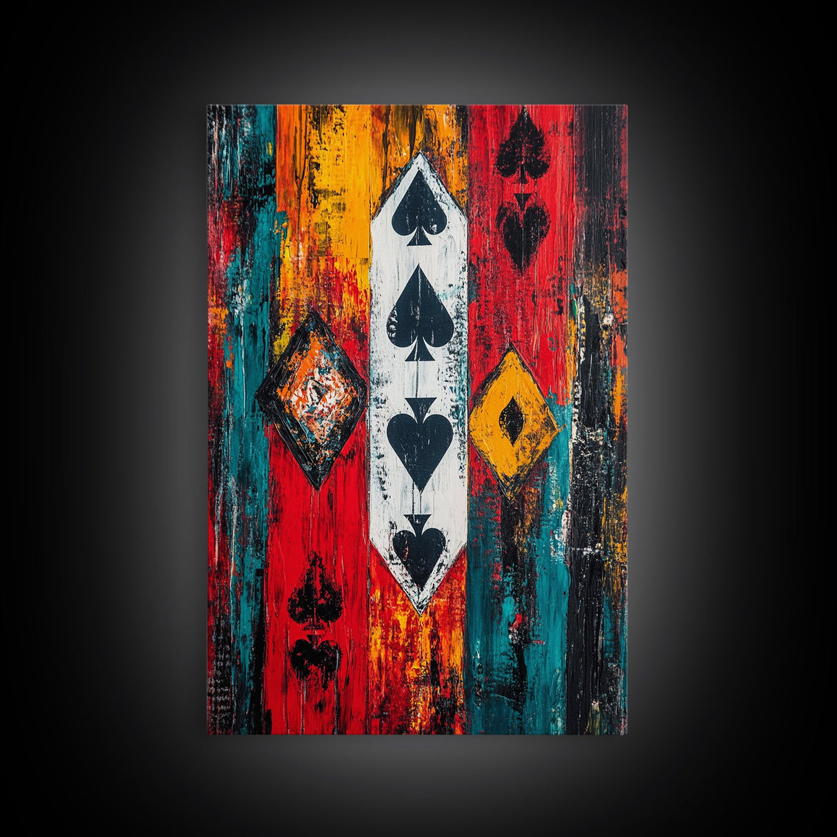 Playing Card Art, chicano art, bold abstract painting, moody art, graffiti wall art, framed canvas print, gift idea, rustic decor