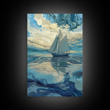 Sailboat Painting, nautical decor, coastal wall art, blue and green wall art, ocean painting, framed canvas print, living room art