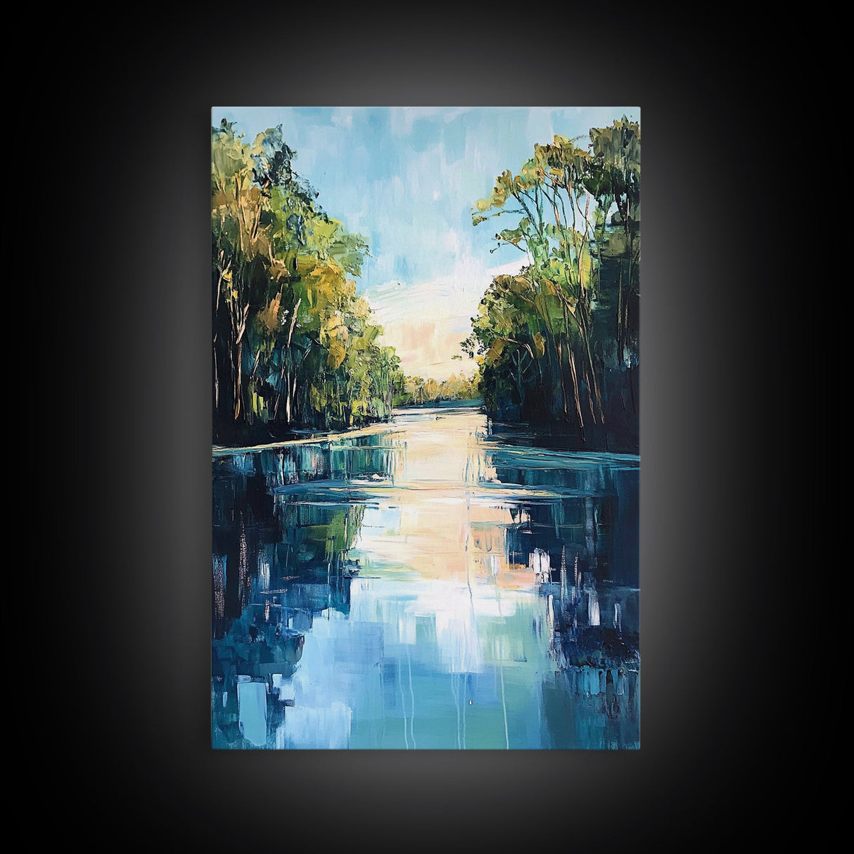 Tranquil River, Forest Reflection, Canvas Print, Landscape Painting, Rustic Art, Above Bed Wall Art, Nature Art, Gift Idea