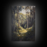 Tranquil Forest Path Framed Canvas Print Nature Wall Art, Rustic Woodland Decor, Cabin Aesthetic, Living Room Art, Autumn Home Style