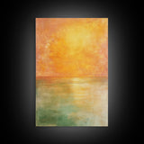 Golden Sunset Horizon Framed Canvas Print Warm Minimalist Wall Art, Serene Ocean Painting, Modern Living Room Decor, Calming Tones