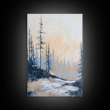Misty Forest Framed Canvas Print Winter Landscape Wall Art, Nordic Minimalist Decor, Moody Nature Painting, Serene Living Room Artwork