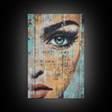 Blue Eye Portrait Canvas Print Realistic Face Painting Modern Wall Art Feminine Home Decor Urban Street Style Artwork Unique Gift