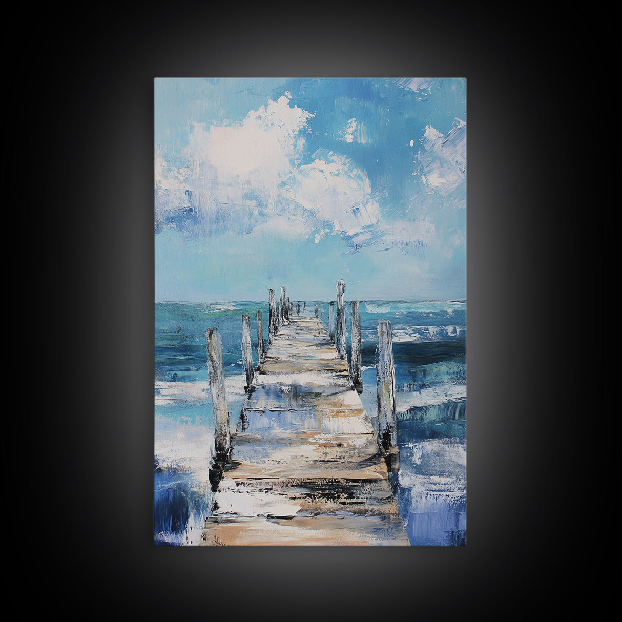 Wooden Pier Canvas Print Coastal Wall Art Beach House Decor Serene Ocean Painting Nautical Living Room Modern Home Gift