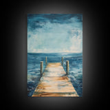 Wooden Dock on Water Framed Canvas Print | Lake House Wall Art | Tranquil Nature Painting | Rustic Cabin Decor | Boho Art