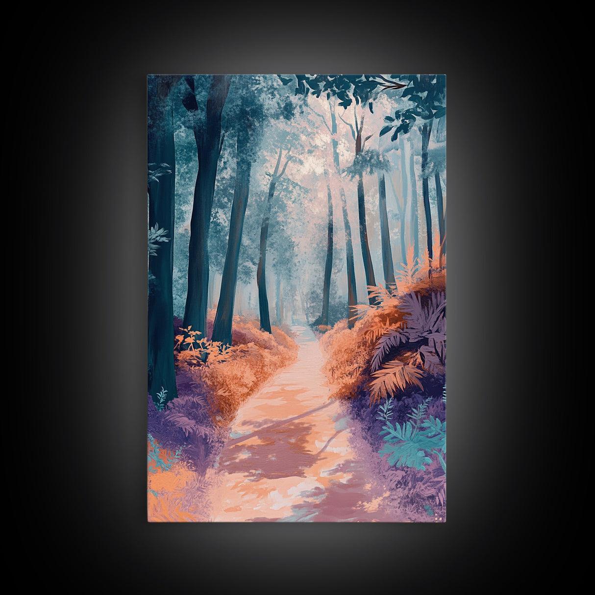 Enchanted Forest Path Framed Canvas Print | Mystical Woodland Art | Fantasy Landscape Painting | Nature Lover Wall Decor