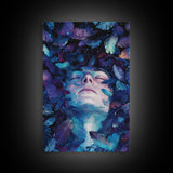 Dreamy Blue Feathers Canvas Print | Ethereal Surreal Art | Boho Bedroom Decor | Unique Abstract Painting | Cosmic Wall Art