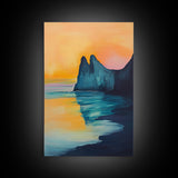 Sunset Cliff, Coastal Landscape Art, Seascape Painting, Ocean Wall Art, Living Room Art, Above Sofa Art, Framed Canvas Print