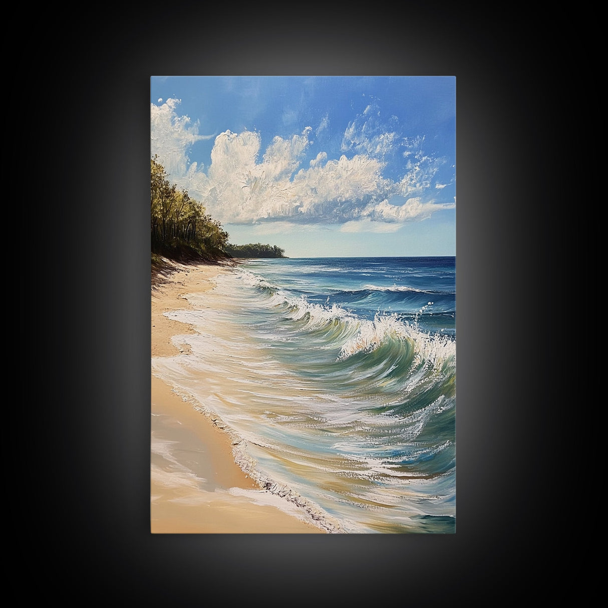 Beach Waves, Coastal Landscape Art, Nautical Wall Art, Above Bed Wall Art, Nautical Decor, Extra Wide Art, Framed Canvas Print