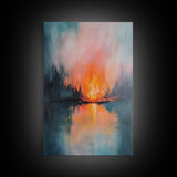 Reflective Fire, Moody Art, Dark Romance Painting, Fire Reflection Painting, Rustic Wall Art, Above Bed Art, Canvas Print