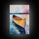 Wooden Canoe, Coastal Landscape Art, Nautical Wall Art, Seascape Painting, Lake Tahoe Art, Extra Wide Art, Framed Canvas Print