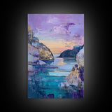 Sunset Cove, Moody Seascape, Coastal Landscape, Nautical Wall Art, Blue and Green Wall Art, Extra Wide Art, Boho Art, Canvas Print