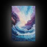 ocean waves, coastal painting, framed canvas print, seascape painting, nautical wall art, beach decor, extra wide art, gift idea