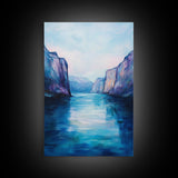 coastal landscape art, framed canvas print, nautical painting, seascape painting, blue and green wall art, ocean painting, gift idea